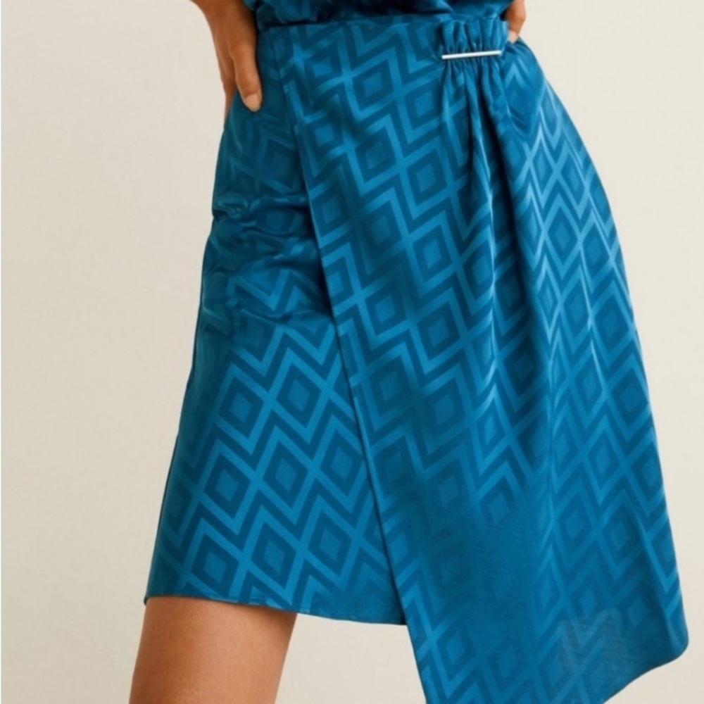 MANGO XS Teal blue Jacquard skirt